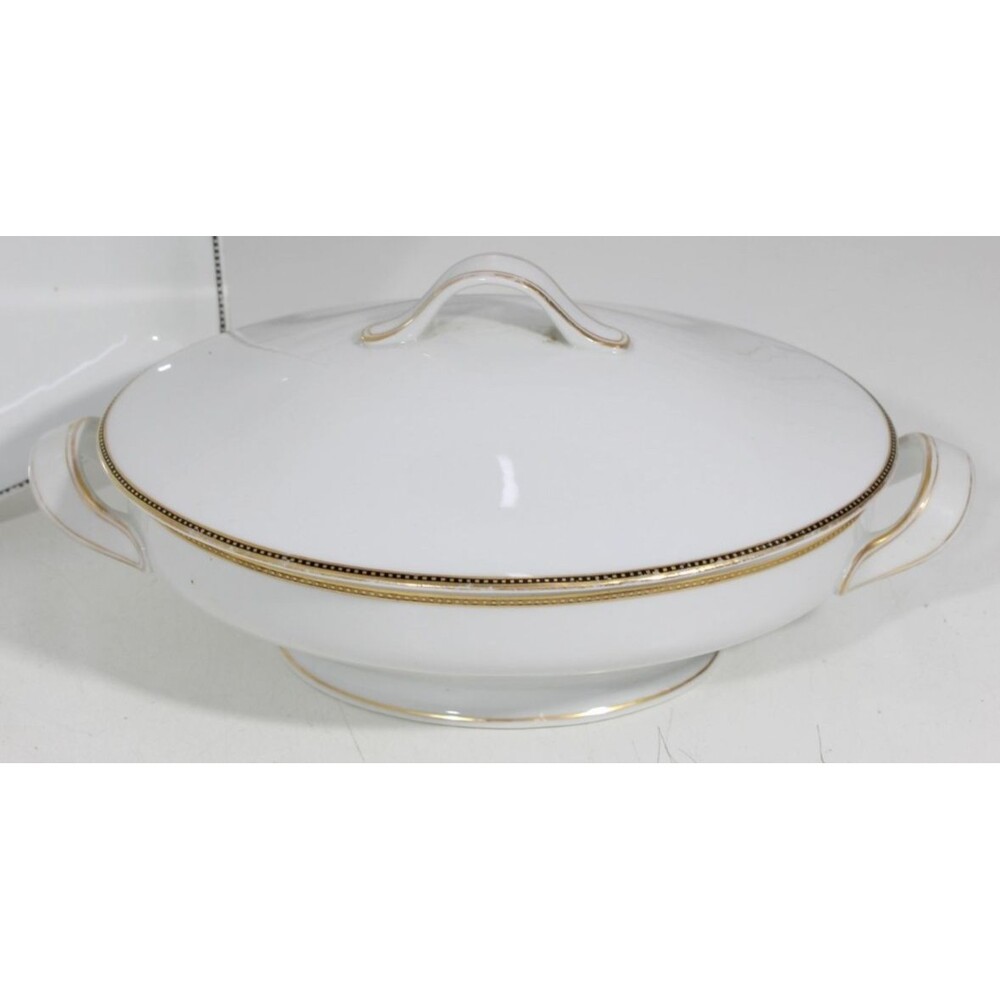 Krautheim Selb Bavaria Covered Serving Dish 9.5" White with Gold Trim 1920's